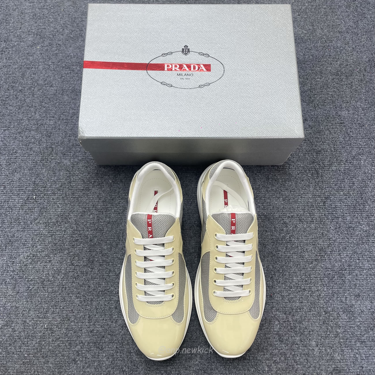 Prada Americas Cup Low Top Beige Sneakers (2) - www.newkick.vip